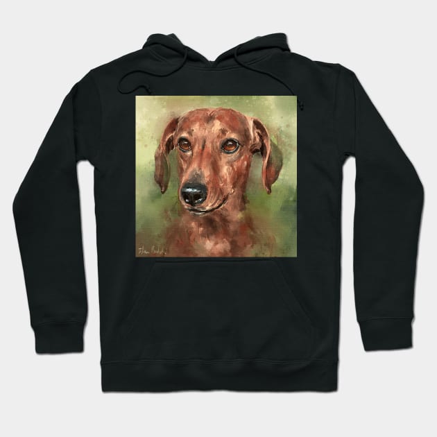 Painting of a Dachshund with a Red Coat Hoodie by ibadishi